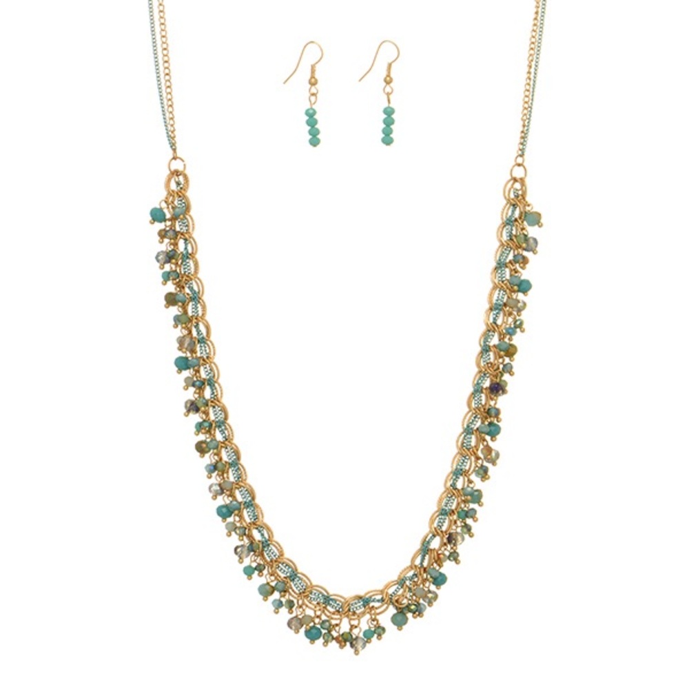 Turquoise and Gold Tone Necklace Set